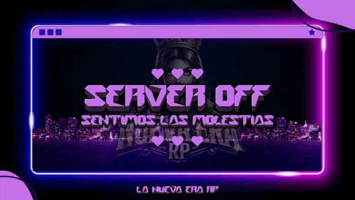 a computer screen with the words server off written in purple