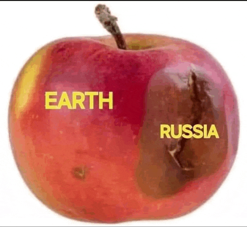 a red apple with the words earth and russia written on it