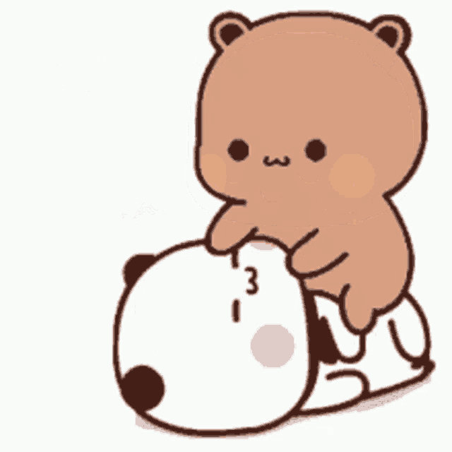 a brown bear is sitting on top of a white panda .