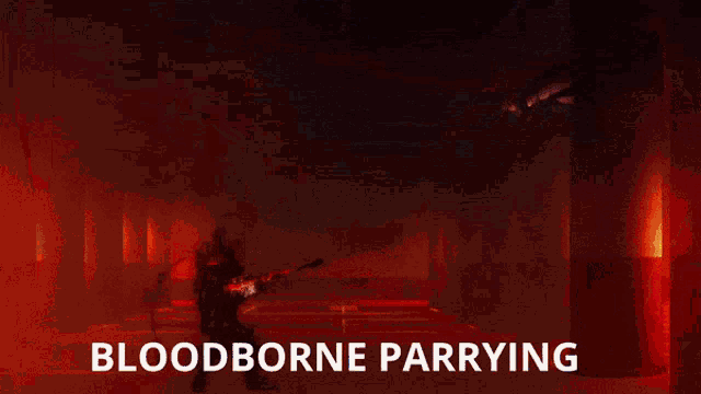 a blue background with bloodborne parrying written in white