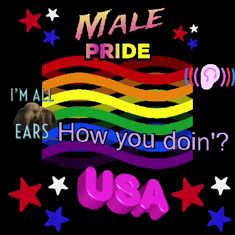 a poster that says male pride i 'm all ears how you doin ?