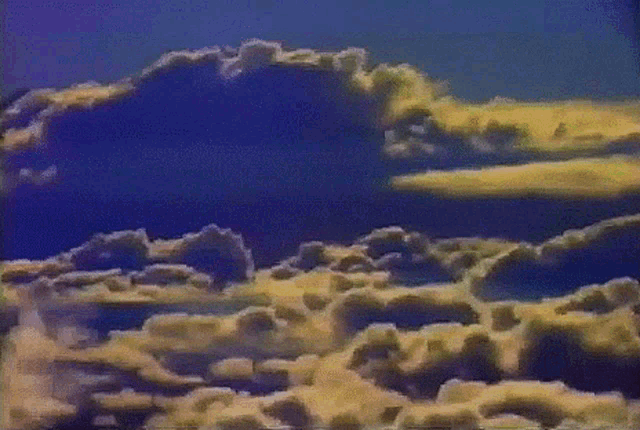 a painting of a cloudy sky with a blue sky in the background