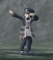 a cartoon character is holding a gun and dancing in a video game .