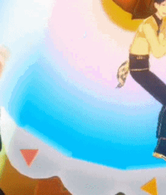 a blurry picture of a person standing on a circle with triangles on it