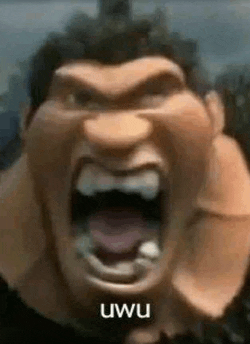 a close up of a cartoon character 's face with his mouth open .