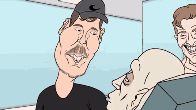 a cartoon of a man wearing a nike cap