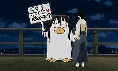 a cartoon character holding a sign that says " have you seen someone like this "