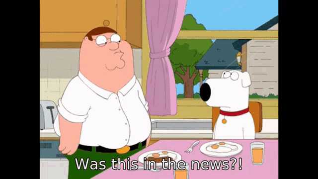 a cartoon of peter griffin and brian from family guy talking