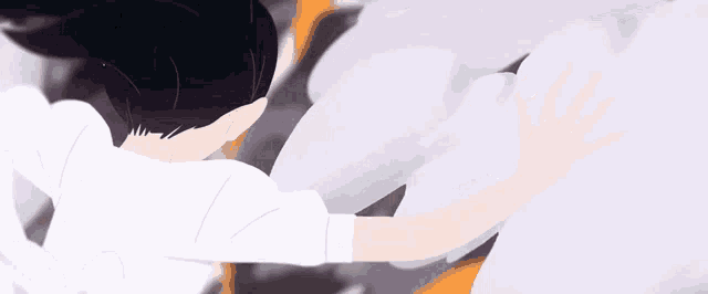 a girl in a white shirt is flying through the air