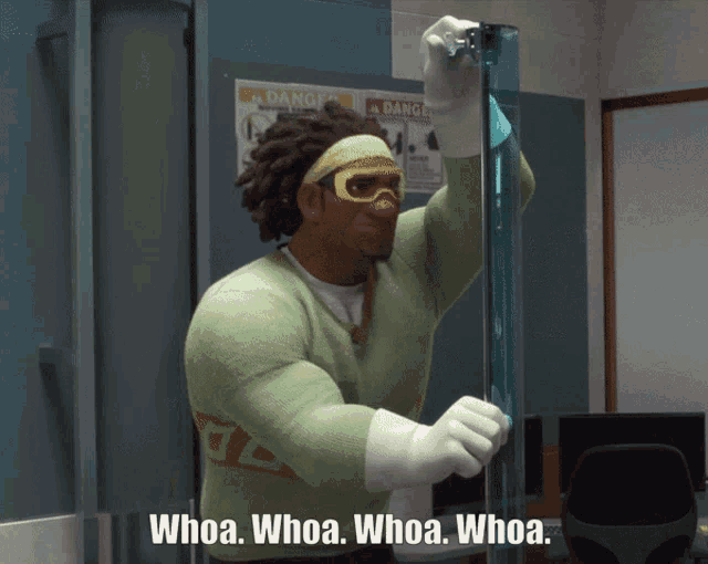a cartoon character with the words whoa whoa whoa whoa in front of him