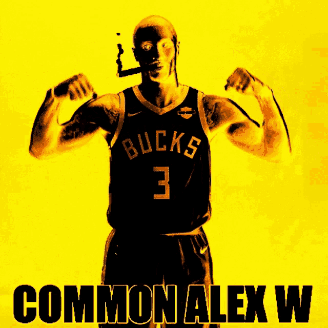 a man in a bucks jersey is flexing his muscles