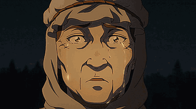 a cartoon of a woman with a scarf around her head and tears running down her face