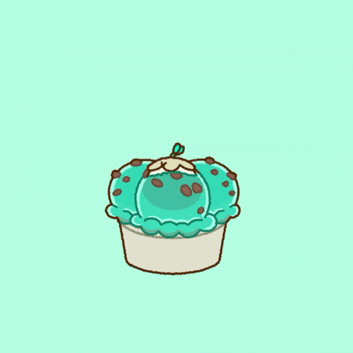 a drawing of a mint chocolate cupcake with a bird on top