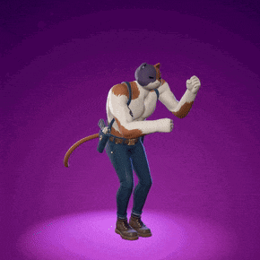a cartoon character with a cat 's head and suspenders is dancing