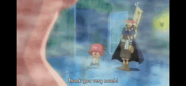 a cartoon character says thank you very much while standing next to another cartoon character