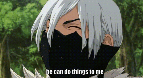 a man with white hair is wearing a mask and says he can do things to me .