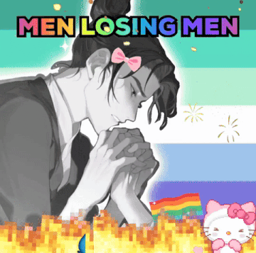 a picture of a man with a pink bow and the words men losing men above him