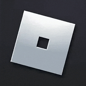 a silver square with a black square in the middle on a black background .
