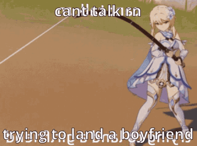 a picture of a girl holding a whip with the words cant talkin trying to land a boyfriend below her