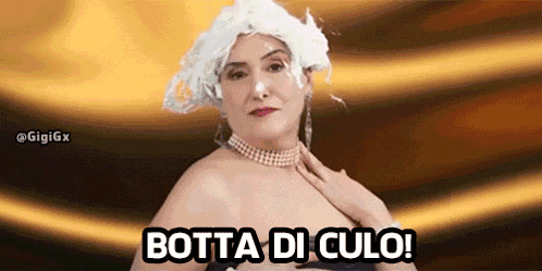 a woman with whipped cream on her head and the words botta di culo written below her