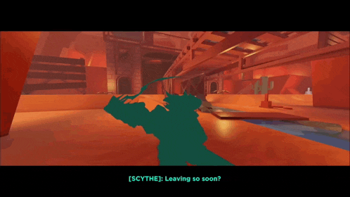 a screenshot of a video game with scythe saying leaving so soon