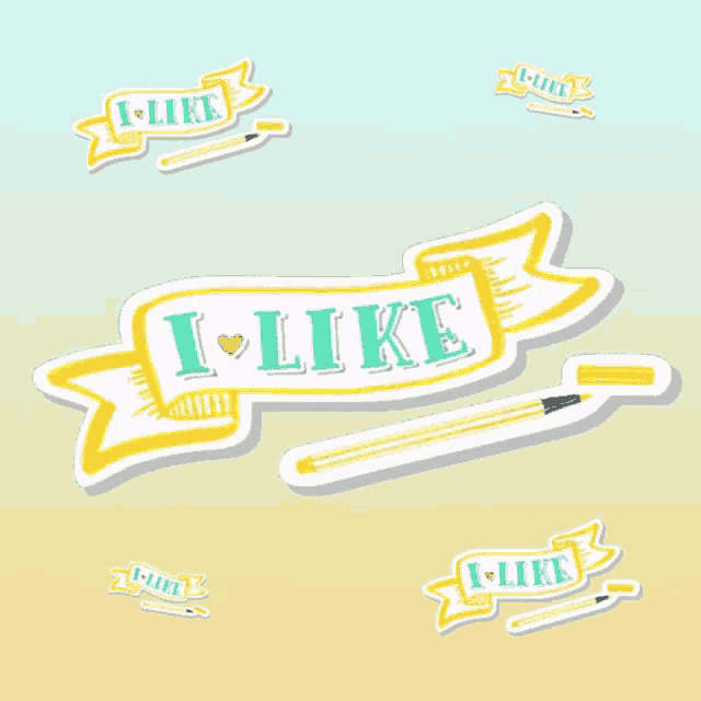 a sticker that says i like on a yellow ribbon