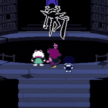 a black and white pixel art of a person standing in a dark room .