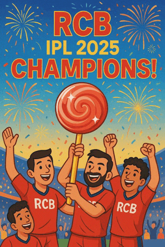 a group of rcb players holding a lollipop