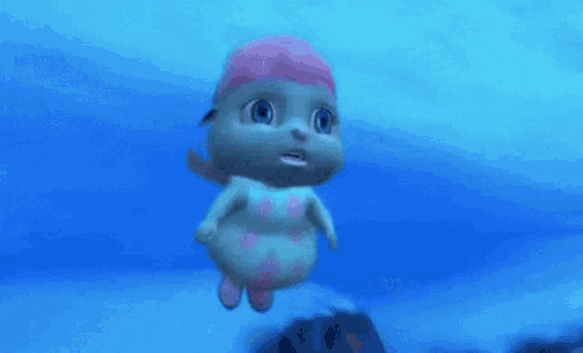 a cartoon baby is swimming in the water .