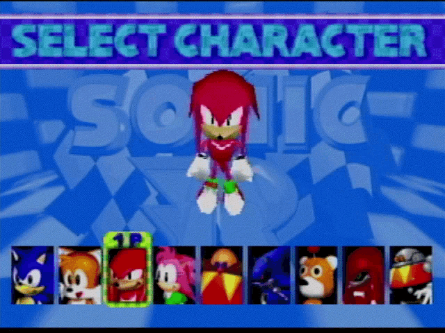 a sonic the hedgehog video game with a select character button