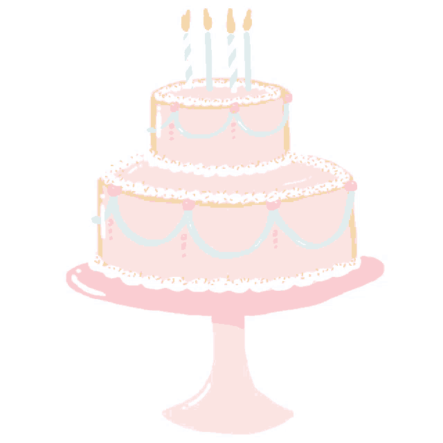 a pink cake with three candles on it