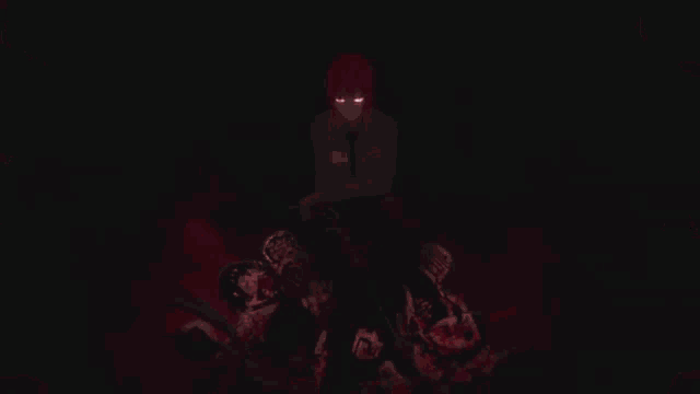 a man with red hair is standing in front of a spider
