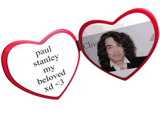 paul stanley my beloved xd < 3 is written on a heart shaped mirror
