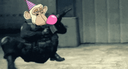 a monkey wearing a party hat blowing a pink bubblegum