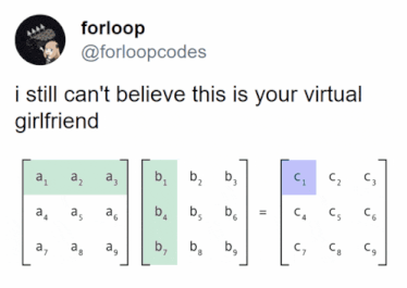 a tweet from forloop @forloopcodes says i still can t believe this is your virtual girlfriend