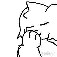 a black and white drawing of a cartoon character with a paw and hearts .