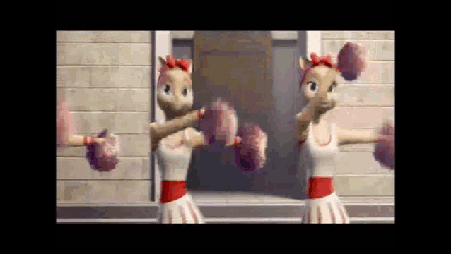 a couple of cheerleaders are standing next to each other holding pom poms .