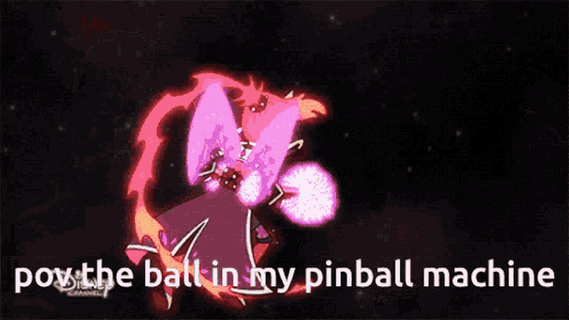 a cartoon of a dragon with the words pow the ball in my pinball machine