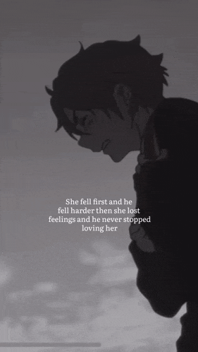 a black and white photo of a boy with a quote that says she fell first