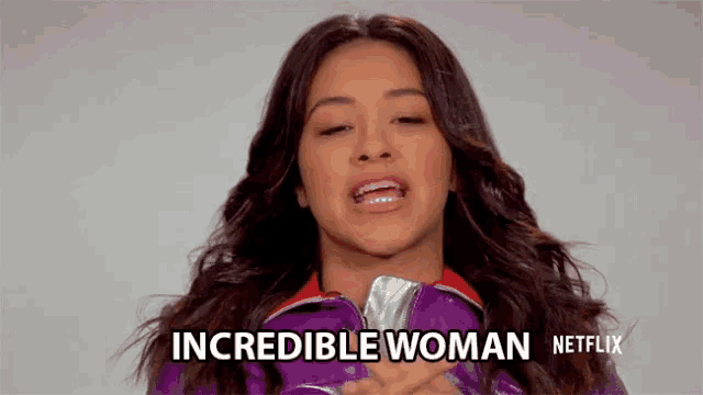 a woman in a purple jacket says incredible woman on netflix