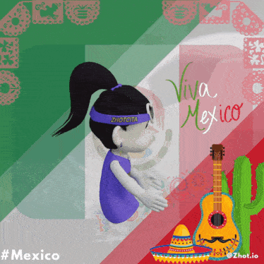 a cartoon girl wearing a headband that says " zhotcita " stands in front of a mexican flag