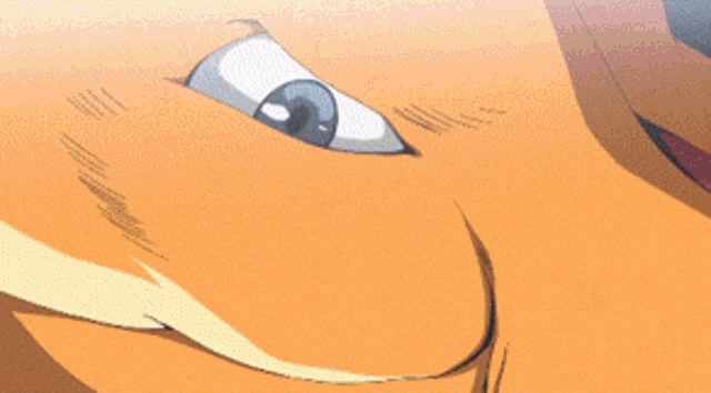 a close up of a cartoon character 's mouth with a blue eye