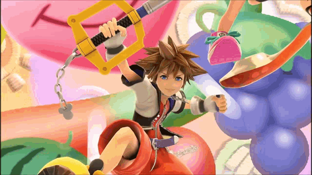 sora from kingdom hearts holding a keyblade in his hand