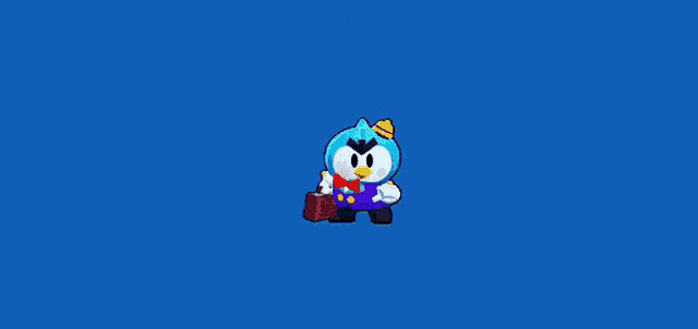a penguin in a tuxedo is holding a gun in a game .