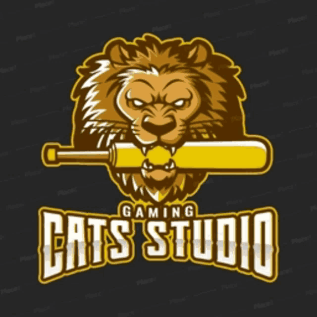 a logo for a gaming studio with a lion holding a bat in its mouth