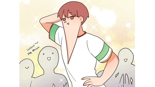 a cartoon drawing of a man with a long neck and the words wow he thick on the bottom