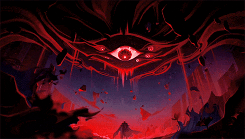 a painting of a monster with a red eye in the middle