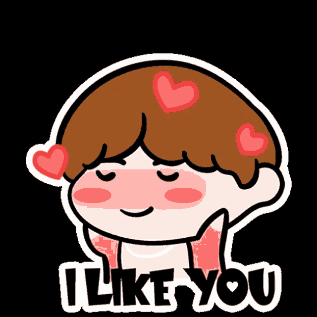 a cartoon boy with hearts on his head and the words i like you below him