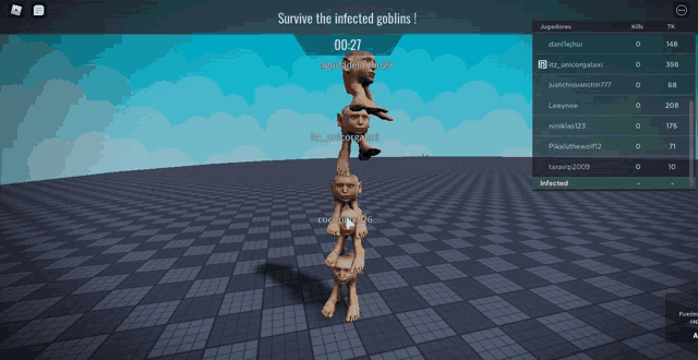 a screenshot of a game that says survive the infected goblins at 00:27