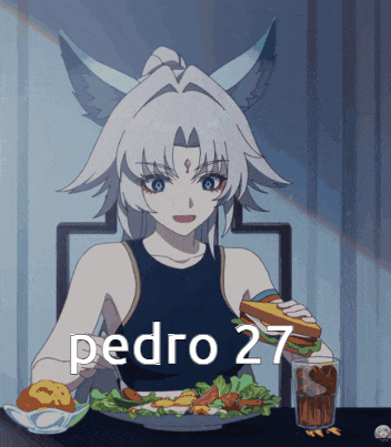 a picture of a girl eating a sandwich with the name pedro 27 on the bottom